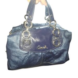 Coach Blue Leather Satchel with Silver Hardware
